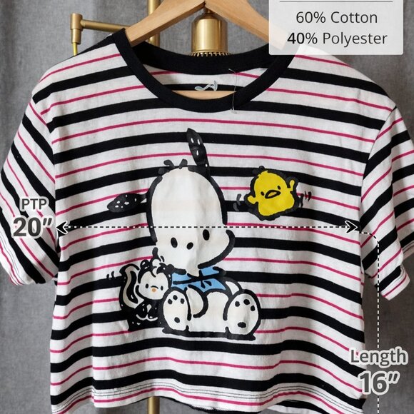 Pochacco by Sanrio Tops - Pochacco by Sanrio Cropped T-Shirt – Women’s XL – Black/White/Pink Graphic